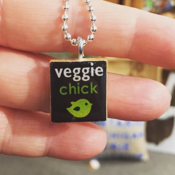 (2/$12,4/$20) Veggie Chick Scrabble Tile Necklace - Picture 1 of 2